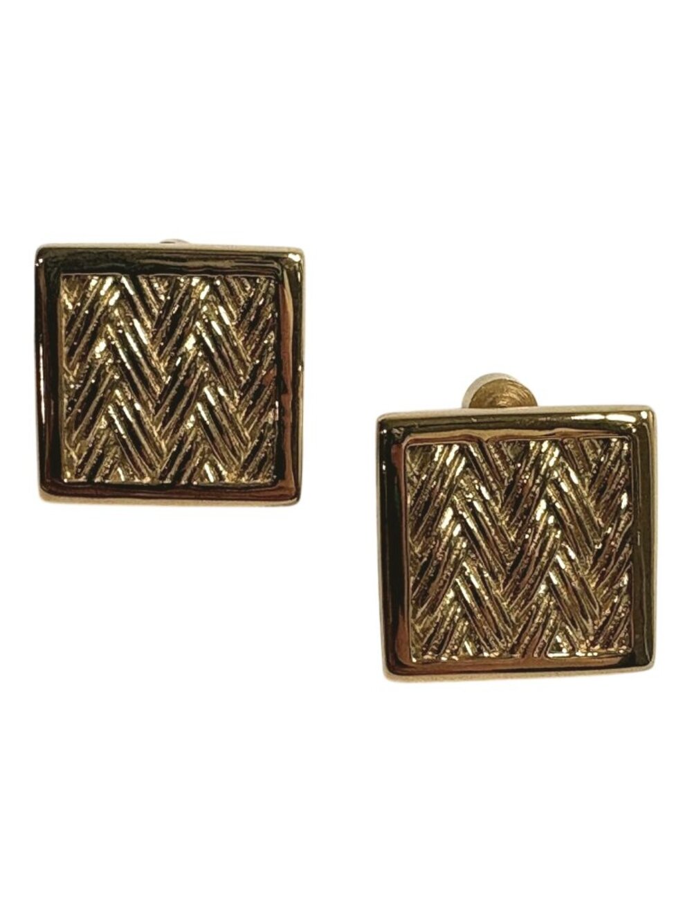 MEFYE Chevron-Patterned Square Studs in Gold Tone